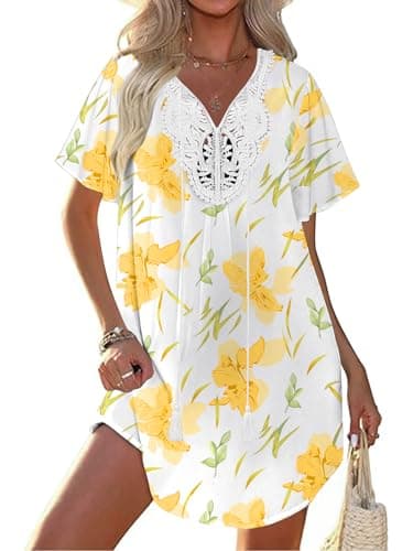 Ekouaer Swimsuit Cover Ups for Women Lace Crochet V-Neck Bikini Beach Coverups Dress for Swimwear Bathing Suit