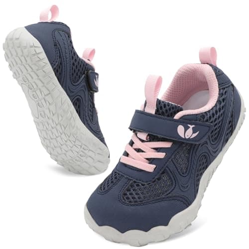 FEETCITY Barefoot Kids Shoes Boys Girls Sport Running Shoes Kids Hiking Sneakers Flexible Wide Toddler Shoe Navy Pink