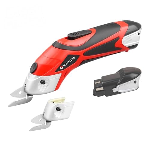 BLACKCUBE Cordless Electric Scissors, Powerful Cutter for Tough & Soft Materials From Cardboard to Fabric, Rechargeable Dual Blade Box Cutter and Fabric Scissors Kit