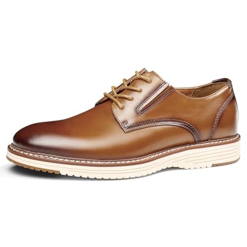 Hantatop Mens Dress Shoes, Genuine Leather Plain Toe Casual Oxford Shoes with Arch Support, Comfortable Stylish Lace Up Formal Derby Dress Sneakers for Business Daily Wedding