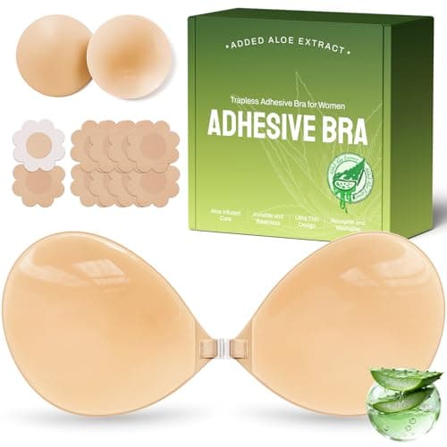 MSHalo Ultra Invisible Sticky Bra Push Up, Strapless Adhesive Bra for Women's Exotic Bras, Reusable Silicone Sticky Boobs for Backless Dress (B Cup, Beige)
