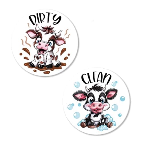 Paayna Farm Cow Dishwasher Magnet Clean Dirty Sign, Farmhouse Animal Double
