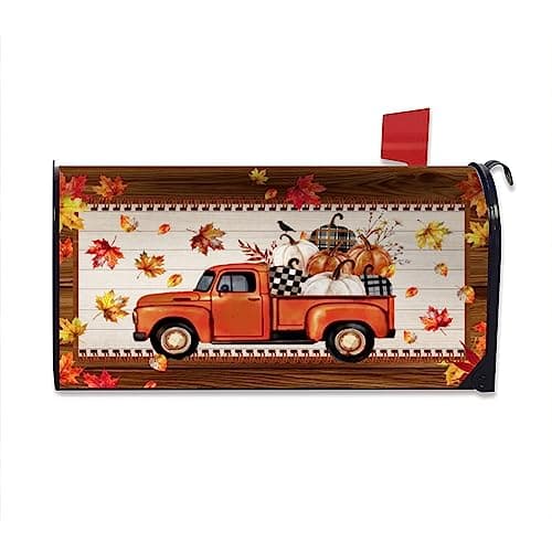 Granbey Autumn Fall Truck MailboxCover Magnetic Standard Size 18''x21'' Thanksgiving Pumpkins Harvest MailboxCovers Autumn Maple Leaf Post Letter BoxWrap Cover Decor for Outdoor (Alk-20230713-fall03)
