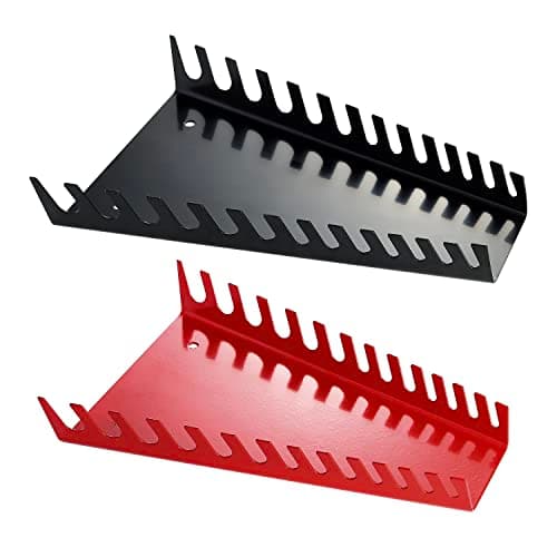 Reniteco 26 Slots Metal Wrench Organizer, Wrench Holder Tray Set, Wall-Mounted Tool Organizer Wrench Holder for Wrench Storage(1Red&1Black)