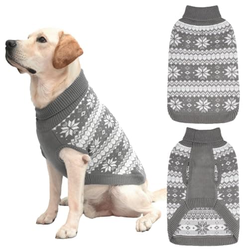 KOOLTAIL Cable Knit Dog Sweater Turtleneck, Cold Weather Pullover Classic Knitwear, Snowflake Pattern Thick Warm Winter Pet Clothes, Dog Christmas Sweater for Small Medium Large Dogs Cats, Grey L