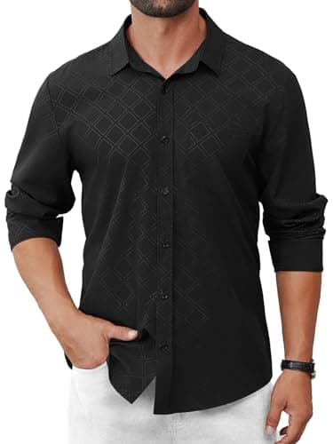 Hardaddy Mens Dress Shirt Long Sleeve Business Casual Button Down Shirts Men with Pocket Fall Winter Black XXL