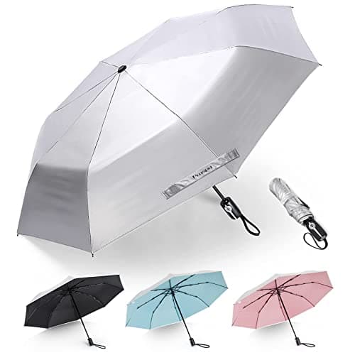 Prospo UPF 50+ UV Protection Umbrella for Sun & Rain, Large Compact Travel Umbrella Windproof, 46 Inch Auto Open Close Sun Blocking for Women Men(Silver/Lake Blue)