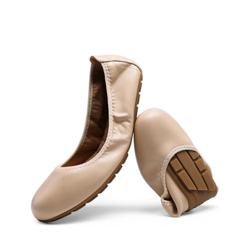 DREAM PAIRS Women's Ballet Flats Foldable Round Toe Dressy Comfortable Slip On Dress Shoes,Size 6W,Nude,SDFA25067W-W