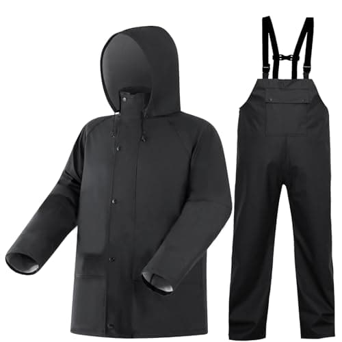 Rain Suit For Men Waterproof Heavy Duty Rain Gear Outdoor All-Sport Work Fishing Jacket & Trouser Raincoats (Black, L)