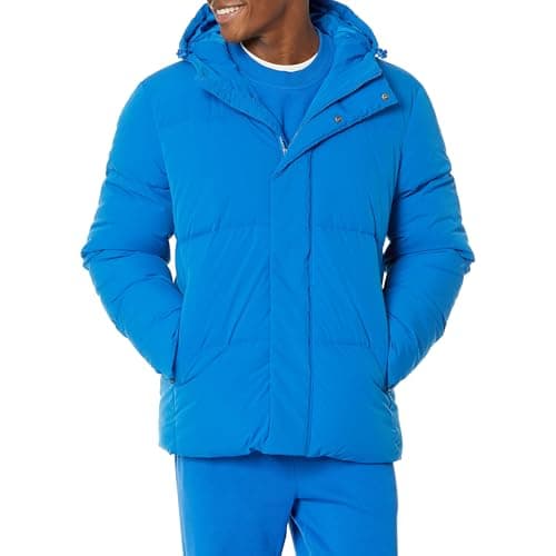 Amazon Essentials Men's Mid-Length Hooded Puffer Coat (Available in Big & Tall), Bright Blue, 4X-Large Big Tall