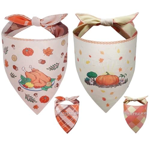 Goherii Thanksgiving Dog Bandanas 2 Pack, Fall Dog Bandanas for Small Medium Large Dogs, Reversible Adjustable &Autumn Puppy Scarf Costumes, Soft &Lightweight Triangle Bibs, Cute Thanksgiving Costumes
