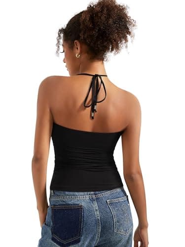 SUUKSESS Womens Halter Tops with Built in Bras Double Lined Open Back Y2K Going Out Camisole Tank Tops Sexy Trendy Summer Top