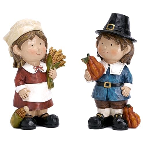 Valery Madelyn Fall Decorations for Home, 2 Pcs Fall Decor for Table Indoor Outdoor, Resin Thanksgiving Decorations Garden Pumpkins Pilgrim Figurines for Autumn Harvest Porch Tiered Tray, 5"