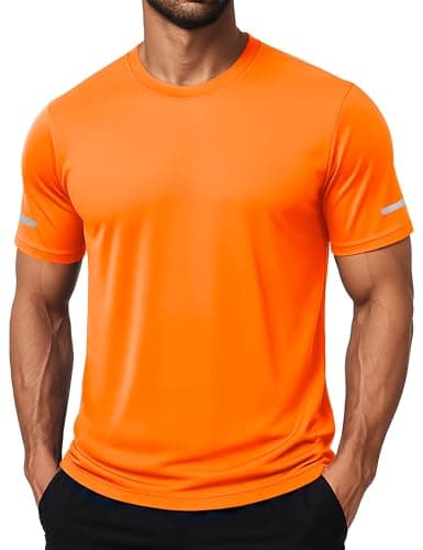 MAGCOMSEN Sun Shirts for Men Quick Dry Running T-Shirts Short Sleeve Workout Gym Rash Guard UV Protection Moisture Wicking Shirt Orange M