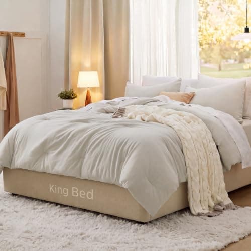 Bedsure King Comforter Set Prewashed Soft Bedding Set 3Pcs Beige 104"x90"