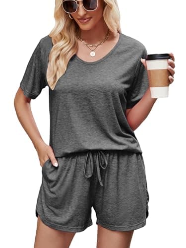 MOYEE Women Pajama Sets Short Sleeves Top and Shorts Summer Lounge Set