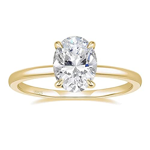 EAMTI 3CT 925 Sterling Silver Engagement Rings Oval Cut Solitaire Cubic Zirconia CZ Wedding Promise Rings for Her Wedding Bands for Women 14K Gold Plated Size 5.5
