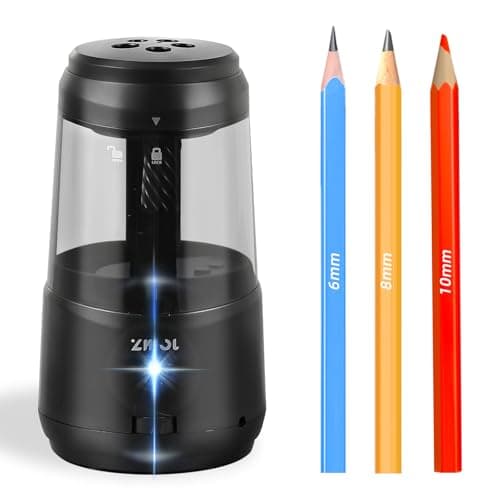 ZMOL Electric Pencil Sharpener with Helical Blade, Auto Stop, 5-Speed Adjustment for No.2 & Colored Pencils (6-10mm), AC Adapter/USC/Battery Powered for Classroom, Office, Home Use