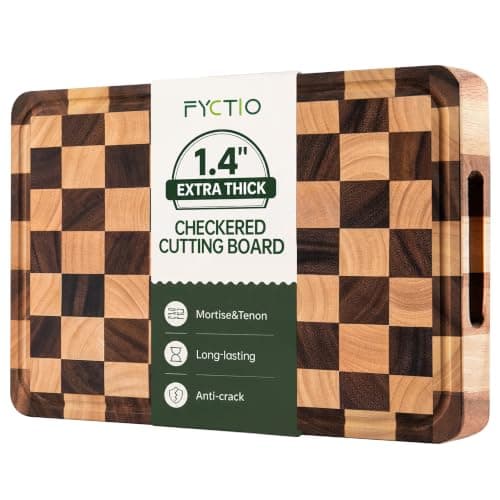 FYCTIO 1.4" Checkered Cutting Boards for Kitchen, Thick Wood Butcher Block