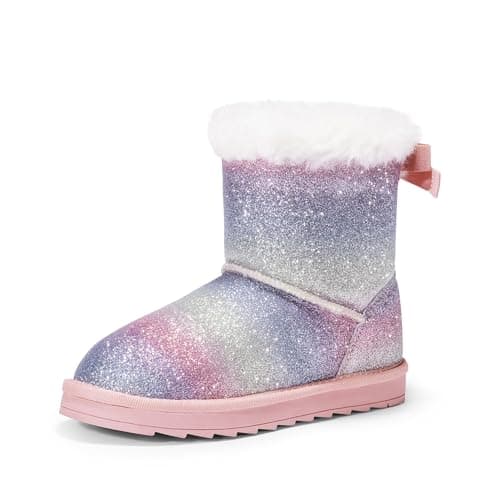 DREAM PAIRS Girls Boots Kids Winter Faux Fur Warm Snow Ankle FuzzyChic Kid's Bow Boots for Toddler/Little Kid,Size 7 Toddler,Rainbow/Glitter,SDSB2409K