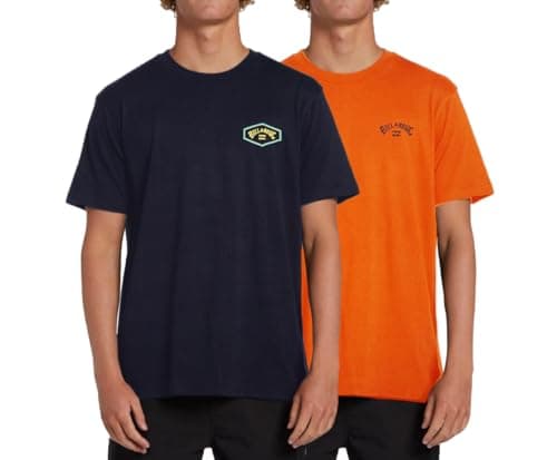 Billabong Big and Tall T-Shirts for Men, Cotton Mens Beach Summer Tees 2 Pack Navy/Orange
