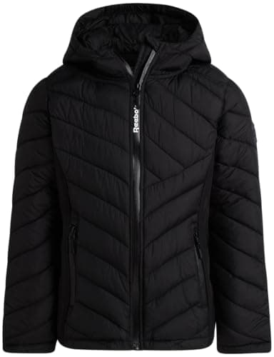 Reebok Girls Hooded Quilted Puffer Parka Jacket, Weather Resistant Full Zip