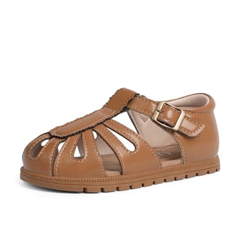 QIY Toddler Sandals Size 8 Summer Dress Shoes Bayby Kids Girls Brown Sandals for Toddler Girls Flat