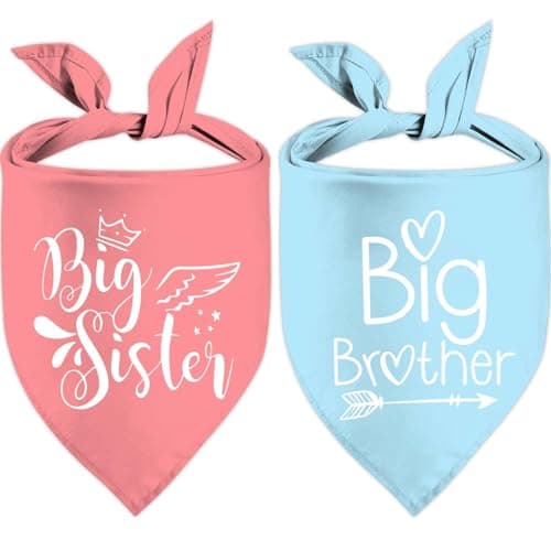 Big Sister Big Brother Dog Bandanas, Adjustable Double Sided Pet Bandana for Pregnancy Announcement, Triangle Scarf for Small Medium Large Dogs, Puppy Sibling Reveal Accessories 2 Pack