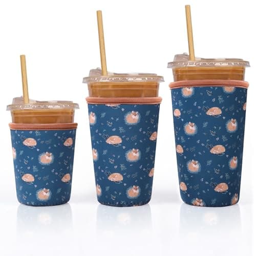 Dntorx 3-Pack Neoprene Iced Coffee Cup Sleeves, 16-32 Oz, Little Fox