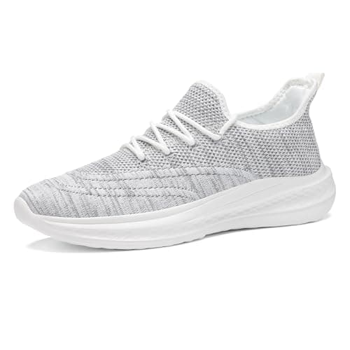 VAMJAM Men's Running Shoes Slip On Walking Shoes Non Slip Lightweight Workout Breathable Gym Sneakers Fashion Mesh Sneakers WhiteGrey Size 7
