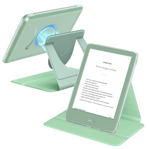 MoKo 360° Rotating Case for 6" All-New Kindle (11th Generation-2024/2022 Release), Clear Back Detachable Magnetic Protective Adjustable Stand Cover with Auto Wake/Sleep, Agave Green
