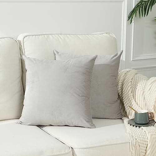 Stellhome Pack of 2 Velvet Pillow Covers Square Decorative Cushion Covers for Bed Couch Sofa Bench, 20 x 20 inch (50 x 50 cm), Silver Gray