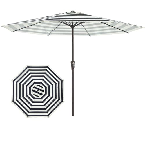 JEAREY 11' Patio Umbrellas Outdoor Table Umbrella, Beige & Black Striped