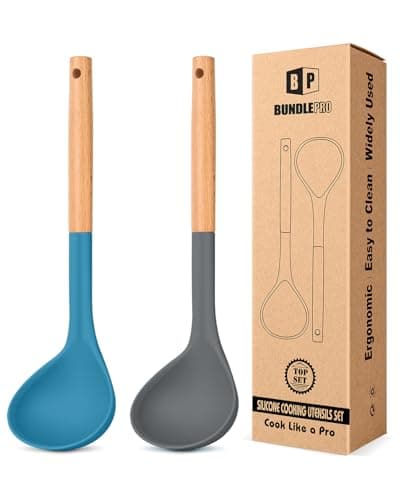BUNDLEPRO Silicone Soup Ladle Spoon Kitchen Utensils, 2 Pack, Gray-Blue