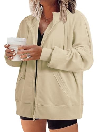 Eytino Plus Size Sweatshirt for Women Long Sleeve Hooded Tops, Apricot, 1X