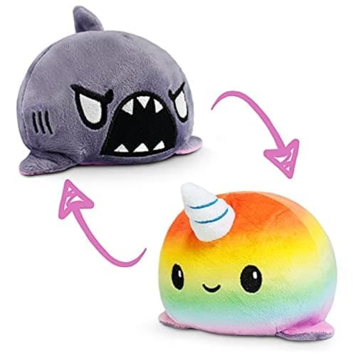 TeeTurtle - The Original Reversible Shark + Narwhal Plushie - Gray + Rainbow - Cute Sensory Fidget Stuffed Animals That Show Your Mood 4.5 inch