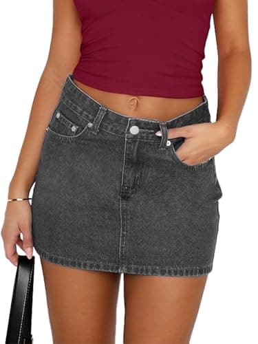 DEICAEVO Womens Jean Skirt Low Rise Y2K Mini Denim Skirts with Pockets Grey