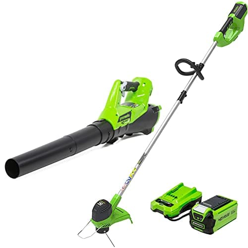 Greenworks 40V 12 in String Trimmer & 390 CFM Blower Combo, 2.0 Ah Battery