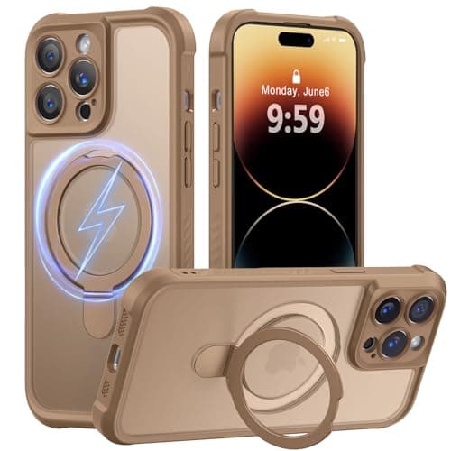 MOCCA Design for iPhone 14 Pro Case with Magnetic Invisible Stand [Full Camera Protection] [Compatible with Magsafe] Military Drop Shockproof Translucent Matte Phone Case Cover 6.1",Brown