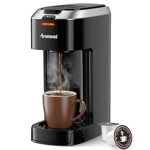Aromvel Single Serve Coffee Maker for K Cup Pods or Grounds, 2-in-1 One Button Coffee Maker, 6-14oz Brew Sizes, Fits Travel Mug, Compact for Small Kitchen, Office, Dorm, RV, Silver