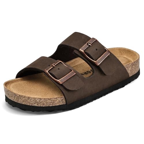 K KomForme Kids Sandals Boys Girls Slide Cork Footbed Slipper with Adjustable Straps for Little Kid/Big Kid