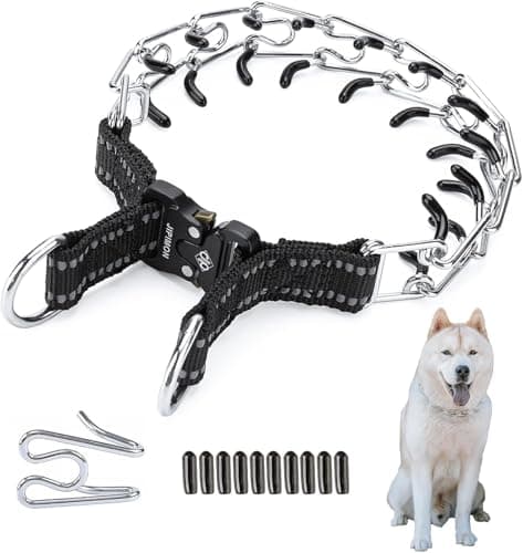 JIPIMON Prong Collar for Dogs with Extra Link & Rubber Caps (Small, Black)