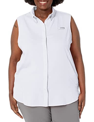 Columbia Women's PFG Tamiami Sleeveless Summer Shirt, White, 3X