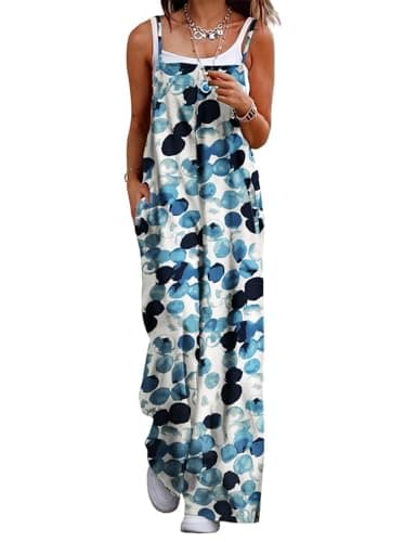 YESNO Women's Summer Boho Casual Jumpsuits Wide Leg Overalls Floral Print Baggy Rompers with Pockets L PZZCR 74
