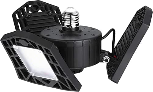 KONPWAY Deformable LED Garage Light - 6000 Lumen 4500K Neutral Light 60W, Three Leaf Garage Organization Ceiling Lighting 1-Pack