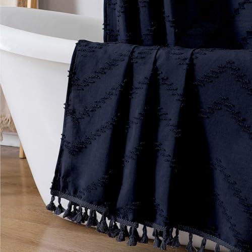 OWENIE Extra Long Navy Blue Boho Shower Curtain for Bathroom, 72" W x 84" L