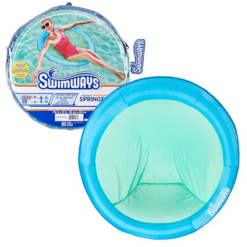 SwimWays Spring Float Papasan, Fast-Inflating Round Adult Lounger; Ages 15+