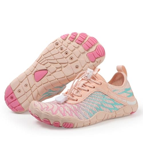 AoSiFu Kids Water Shoes Boys Girls Swim Hiking Aqua Socks Quick Dry Beach Barefoot Shoes Walking Sneakers Little Big Kid 1811-Light Pink, 38
