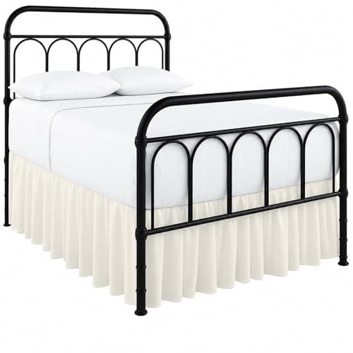 Ruffled Bed Skirt King Size 14 Inch Drop, 100% Microfiber Dust Ruffle Bedskirt with Split Corners, Gathered Style, Ivory