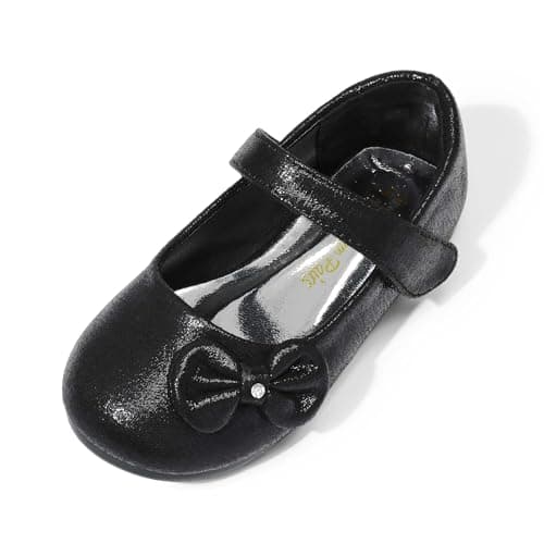 DREAM PAIRS Toddler Girls Dress Shoes Mary Jane Flats, Girls School Uniform Flats Bow Ballerina Shoes,Size 4 Toddler,Black/Suede,Angel-5